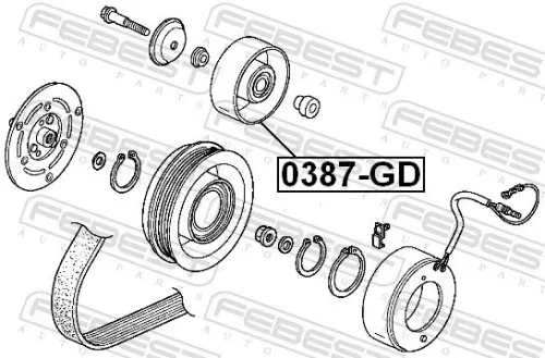 FEBEST Tensioner Pulley, V-ribbed belt (0387-GD)