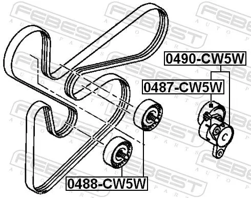 FEBEST Tensioner Pulley, V-ribbed belt (0487-CW5W)
