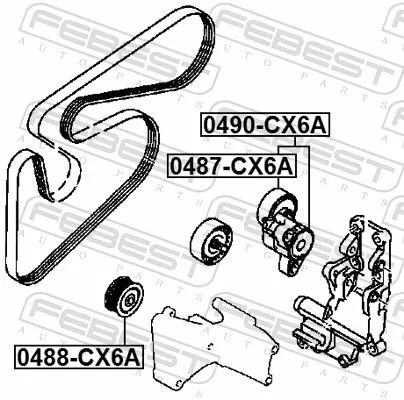 FEBEST Belt Tensioner, V-ribbed belt (0490-CX6A)
