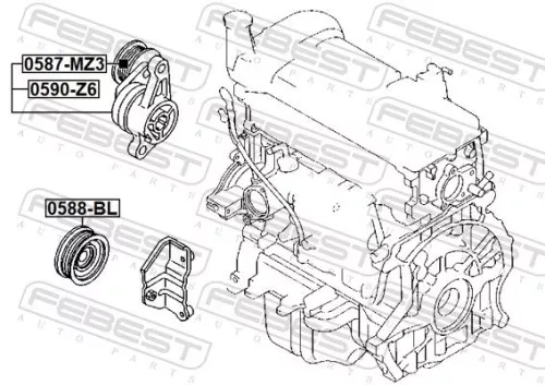 FEBEST Belt Tensioner, V-ribbed belt (0590-Z6)