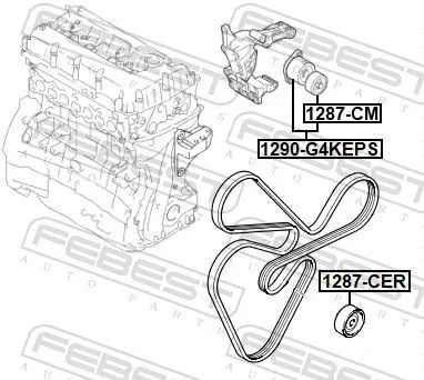 FEBEST Belt Tensioner, V-ribbed belt (1290-G4KEPS)
