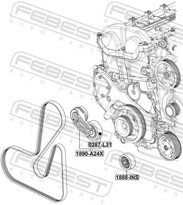 FEBEST Belt Tensioner, V-ribbed belt (1890-A24X)