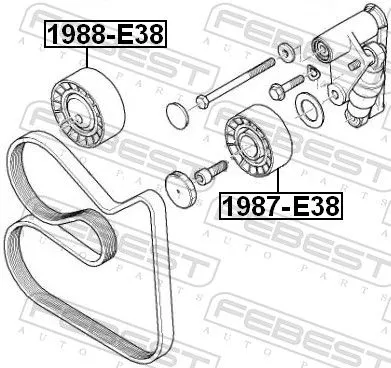 FEBEST Tensioner Pulley, V-ribbed belt (1987-E38)