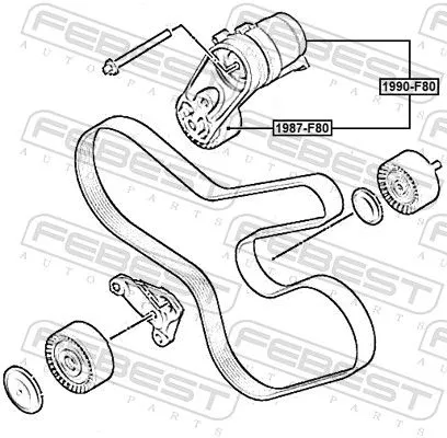FEBEST Belt Tensioner, V-ribbed belt (1990-F80)