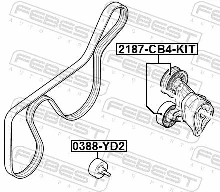 FEBEST Tensioner Pulley, V-ribbed belt (2187-CB4-KIT)