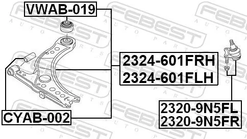 FEBEST Control/Trailing Arm, wheel suspension (2324-601FRH)