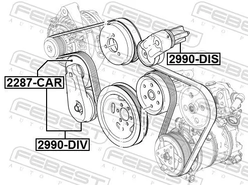 FEBEST Belt Tensioner, V-ribbed belt (2990-DIV)