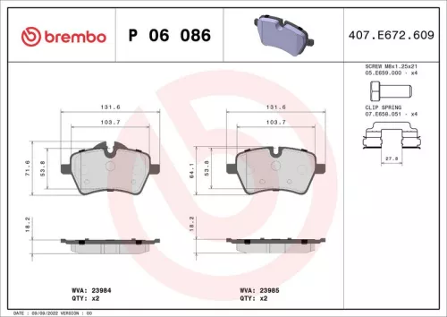 BREMBO Brake Pad Set, disc brake (P 06 086)