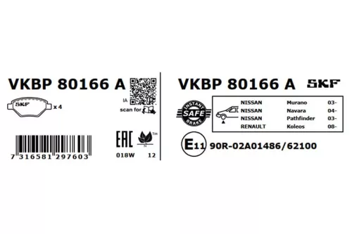 SKF Brake Pad Set, disc brake (VKBP 80166 A)