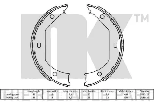 NK Brake Shoe Set, parking brake (2715638)