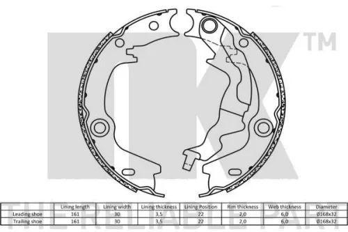 NK Brake Shoe Set, parking brake (2734784)
