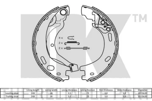 NK Brake Shoe Set, parking brake (2712769)