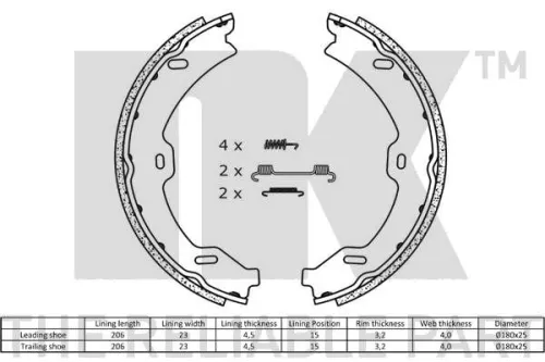 NK Brake Shoe Set, parking brake (2733765)