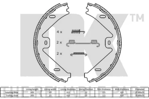 NK Brake Shoe Set, parking brake (2733802)