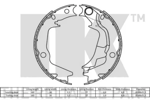 NK Brake Shoe Set, parking brake (2734793)