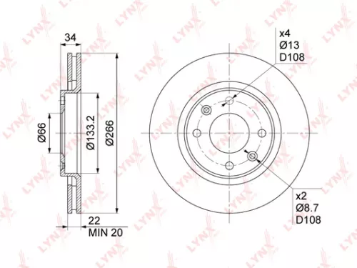 LYNXAUTO Brake disc, front (266x22) (BN-1014)