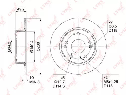 LYNXAUTO Brake disc, rear (260x10) (BN-1032)