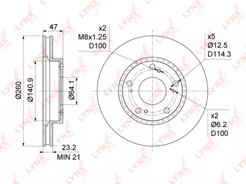 LYNXAUTO Brake disc, front (260x23) (BN-1044)