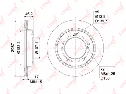 LYNXAUTO Brake disc, front (287x17) (BN-1131)