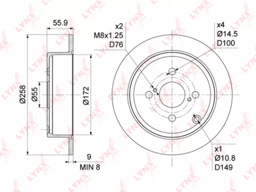LYNXAUTO Brake disc, rear (258x9) (BN-1140)