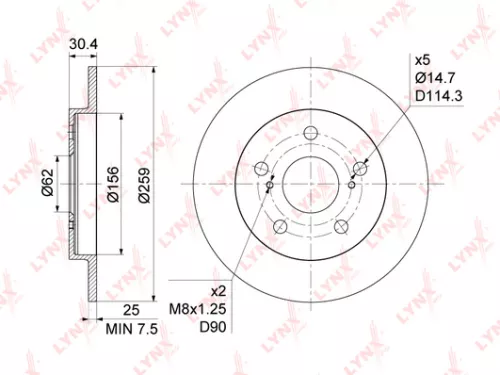 LYNXAUTO Brake disc, rear (259x9) (BN-1146)