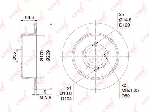 LYNXAUTO Brake disc, rear (269x9) (BN-1149)